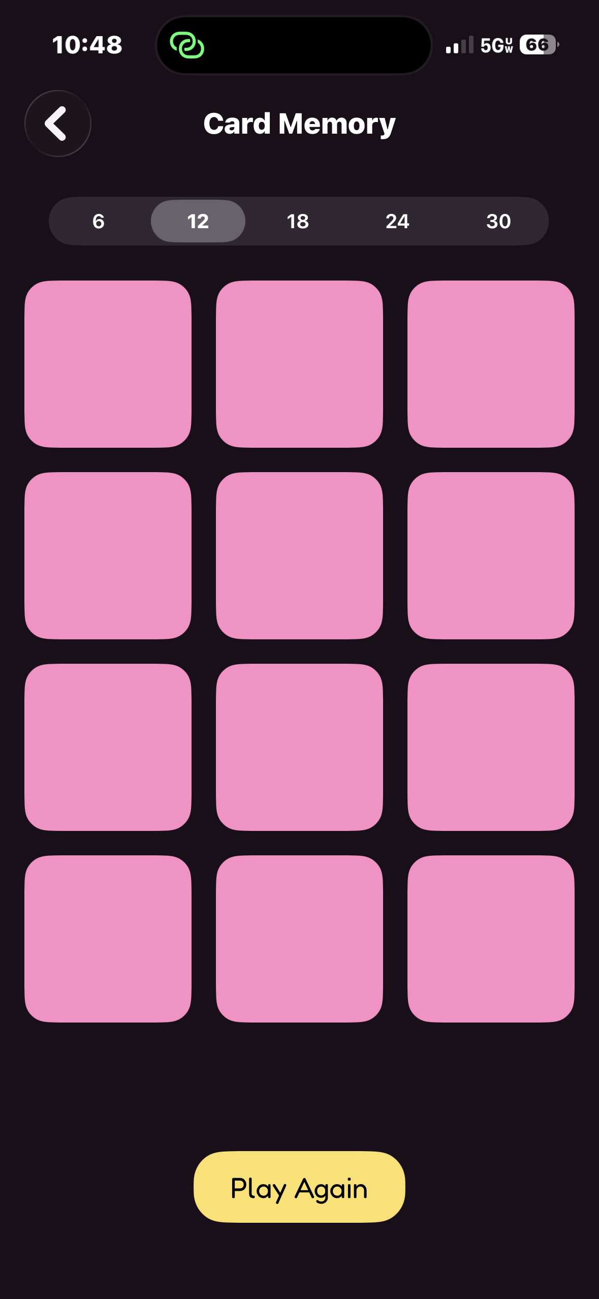 Ellie's Playhouse Card Memory screen with a 12-card grid